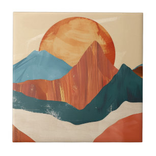 Boho Abstract berglandschap met zon Tegeltje