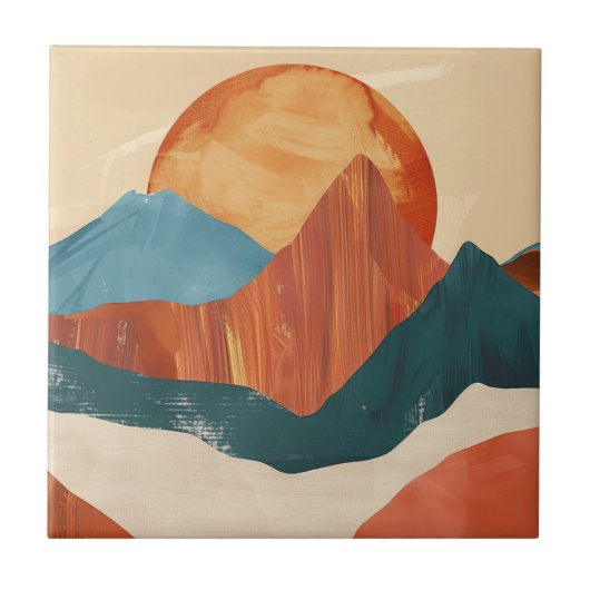 Boho Abstract berglandschap met zon Tegeltje (Voorkant)