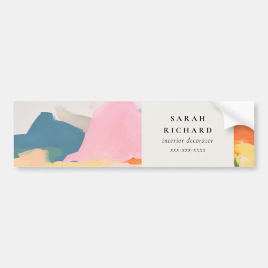 Boho Abstract Berglandschap Roze Blauw Oranje Bumpersticker (Voorkant)