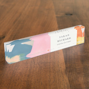 Boho Abstract Berglandschap Roze Blauw Oranje Naambordje