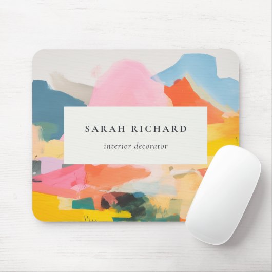 Boho Abstract Berglandschap Roze Blauwe Logo Muismat (Met muis)