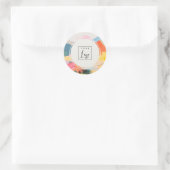 Boho Abstract Berglandschap Roze Blauwe Logo Ronde Sticker (Tas)