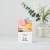 Boho Abstract Berglandschap Roze Blauwe Logo Visitekaartje (Staand voorkant)