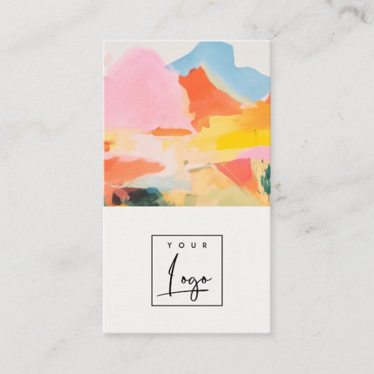 Boho Abstract Berglandschap Roze Blauwe Logo Visitekaartje (Voorkant)