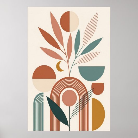 Boho Abstract Botanical Retro Minimal Art  Poster (Voorkant)