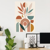 Boho Abstract Botanische Retro Minimaal Kunst Poster (Thuiskantoor)