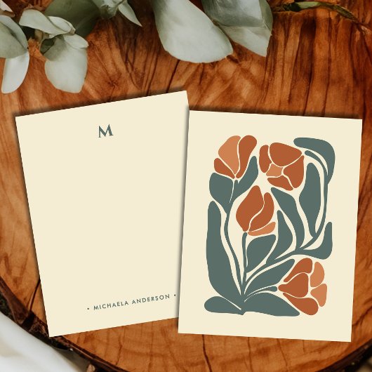 Boho Abstract Flowers Monogram Naam Stationery Notitiekaartje
