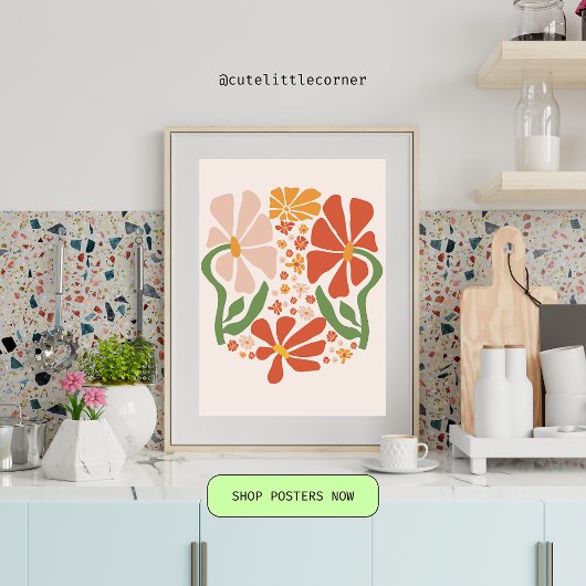 Boho Abstract Flowers Poster