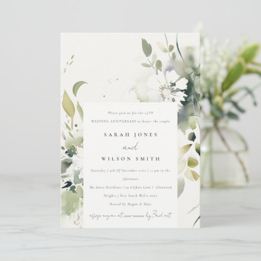 Boho Abstract Groen Bloemen Bruiloft Jubileum Kaart (Staand voorkant)