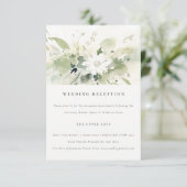 Boho Abstract Groen Wit Bloemen Bruiloft Receptie Informatiekaartje (Staand voorkant)