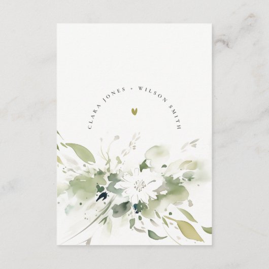 Boho Abstract Groen Wit Bloemen Bruiloft Receptie Informatiekaartje (Achterkant)