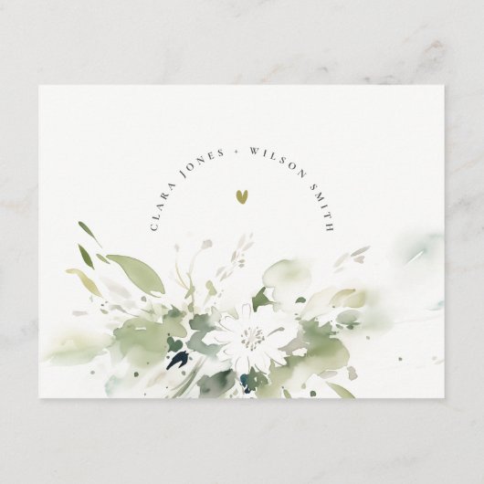 Boho Abstract Groen Wit Bloemen Trouwdetail Informatiekaartje (Achterkant)