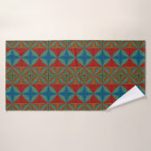 Boho Abstract Hippie Cool Red Blue Ethnic Trippy Badhanddoek (Badhanddoek)