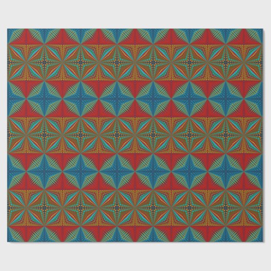Boho Abstract Hippie Cool Red Blue Ethnic Trippy Cadeaupapier (Vlak)