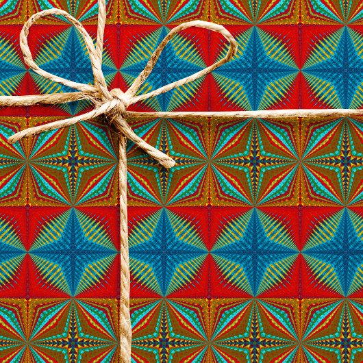 Boho Abstract Hippie Cool Red Blue Ethnic Trippy Cadeaupapier
