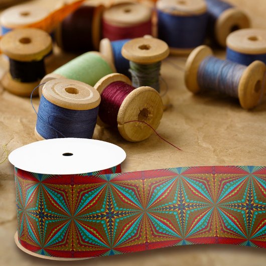 Boho Abstract Hippie Cool Rood Blauw Etnisch Tripp Satijnen Lint