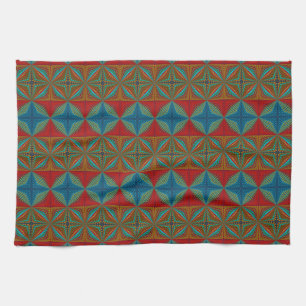 Boho Abstract Hippie Cool Rood Blauw Etnisch Tripp Theedoek