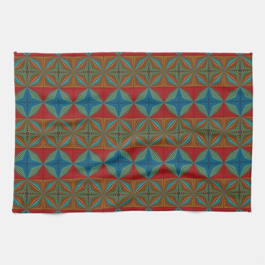 Boho Abstract Hippie Cool Rood Blauw Etnisch Tripp Theedoek (Horizontaal)