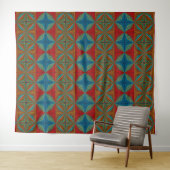 Boho Abstract Hippie Cool Rood Blauw Etnisch Tripp Wandkleed (In Situ (horizontaal))
