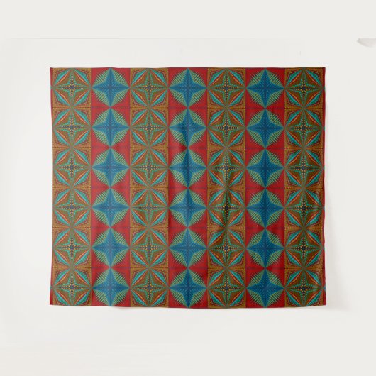 Boho Abstract Hippie Cool Rood Blauw Etnisch Tripp Wandkleed (Voorkant (horizontaal))