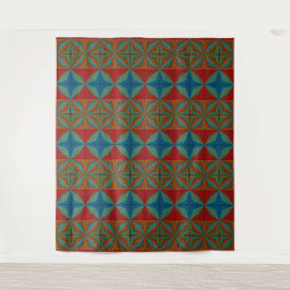 Boho Abstract Hippie Cool Rood Blauw Etnisch Tripp Wandkleed