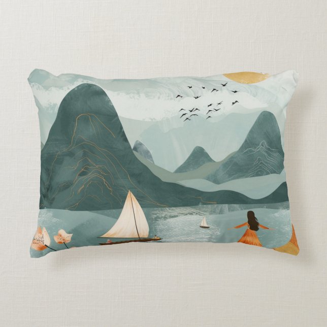 Boho Abstract landschap (11) Accent Kussen (Voorkant)