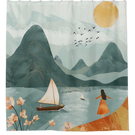Boho Abstract landschap (11) Douchegordijn (Voorkant)