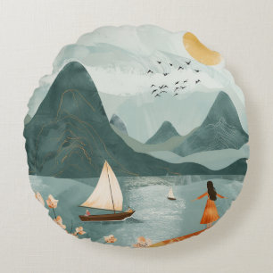 Boho Abstract landschap (11) Rond Kussen