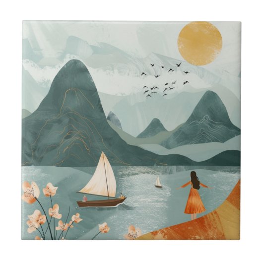 Boho Abstract landschap (11) Tegeltje (Voorkant)