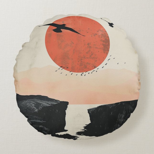 Boho Abstract landschap (12) Rond Kussen (Voorkant)