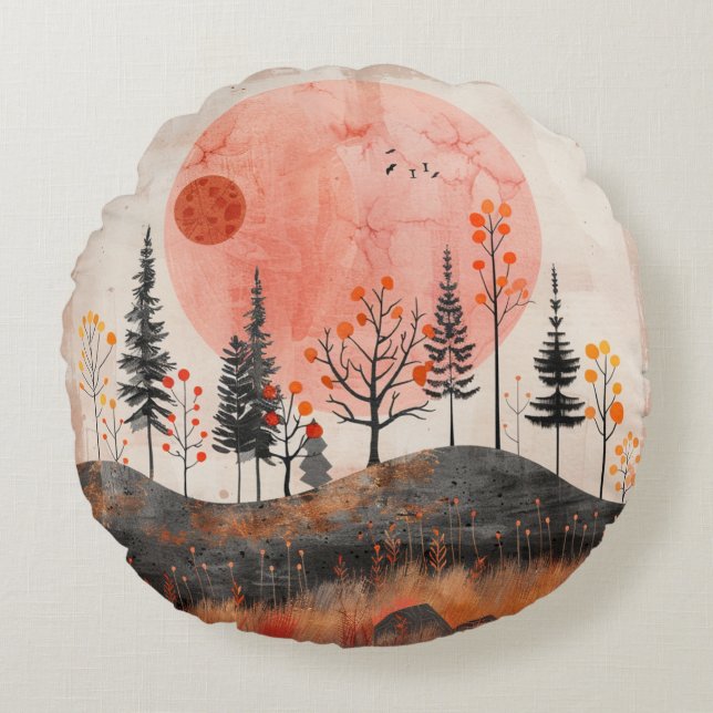 Boho Abstract landschap (13) Rond Kussen (Voorkant)