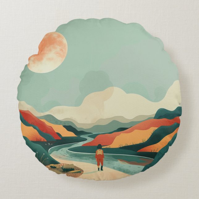 Boho Abstract landschap (14) Rond Kussen (Voorkant)