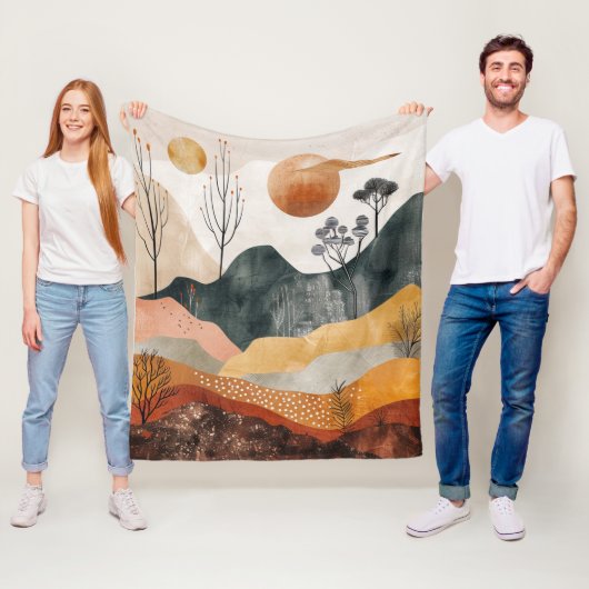 Boho Abstract landschap (15) Fleece Deken (In situ)