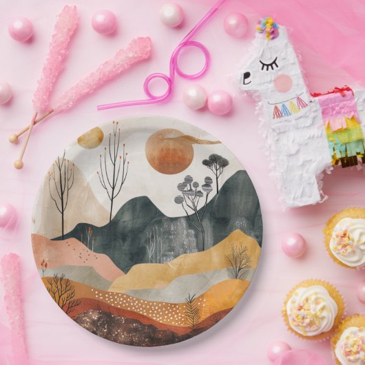 Boho Abstract landschap (15) Papieren Bordje (Feest)