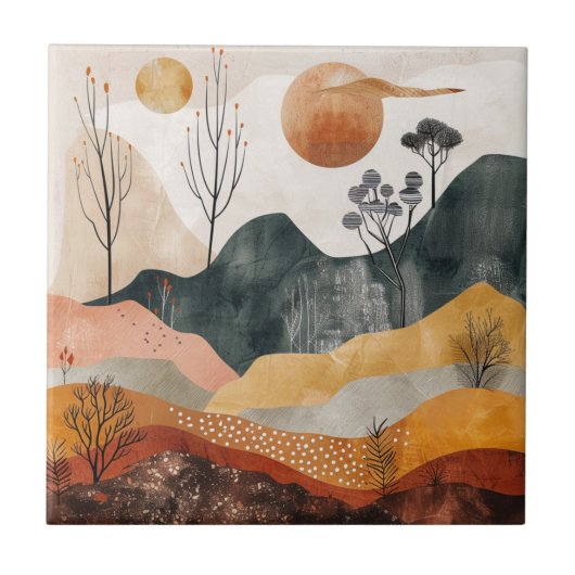 Boho Abstract landschap (15) Tegeltje (Voorkant)