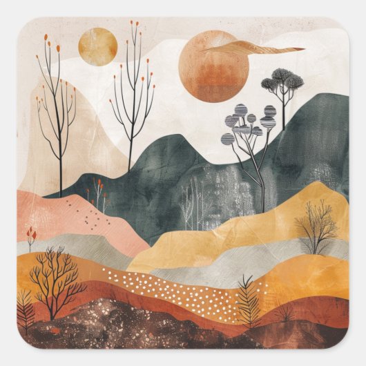 Boho Abstract landschap (15) Vierkante Sticker (Voorkant)