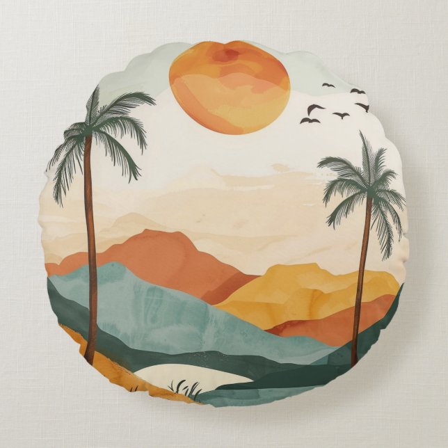 Boho Abstract landschap (16) Rond Kussen (Voorkant)