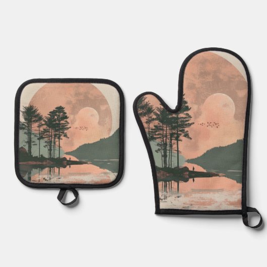 Boho Abstract landschap (1) Ovenwant & Pannenlap Set (Voorkant)