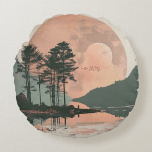 Boho Abstract landschap (1) Rond Kussen