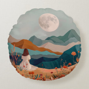 Boho Abstract landschap (21) Rond Kussen
