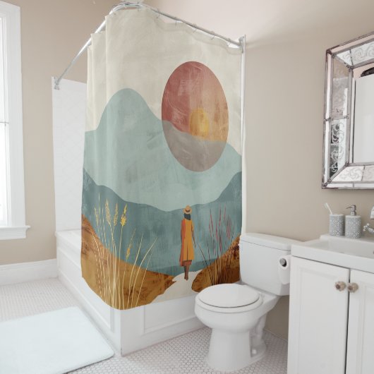 Boho Abstract landschap (23) Douchegordijn (In situ)