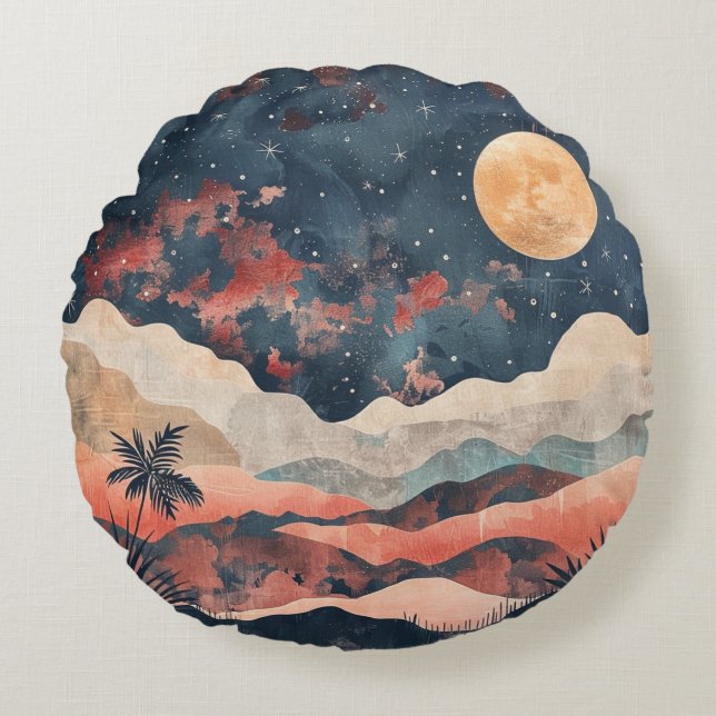 Boho Abstract landschap (24) Rond Kussen (Voorkant)