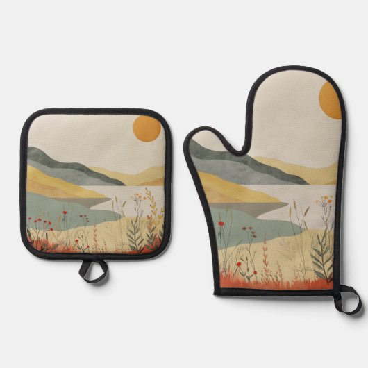 Boho Abstract landschap (25) Ovenwant & Pannenlap Set (Voorkant)