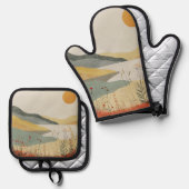 Boho Abstract landschap (25) Ovenwant & Pannenlap Set (Voorkant / Achterkant)