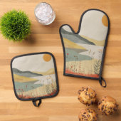 Boho Abstract landschap (25) Ovenwant & Pannenlap Set (Top down)
