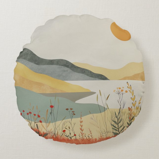 Boho Abstract landschap (25) Rond Kussen (Voorkant)