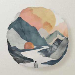 Boho Abstract landschap (2) Rond Kussen