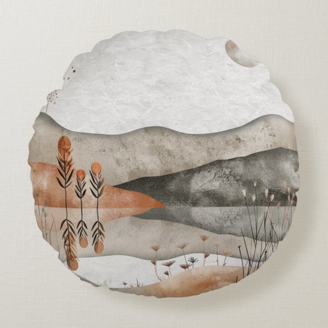 Boho Abstract landschap (3) Rond Kussen (Voorkant)