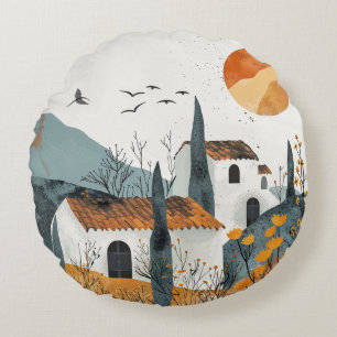 Boho Abstract landschap (4) Rond Kussen