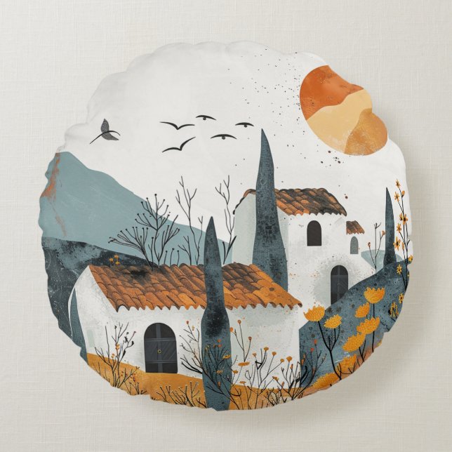 Boho Abstract landschap (4) Rond Kussen (Voorkant)